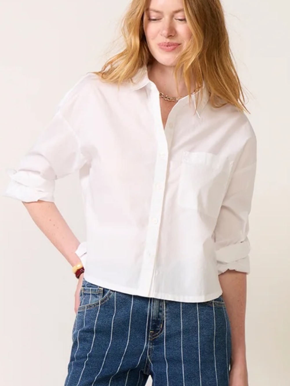 Evereve White Aiden Crop Button-Down Shirt Size Medium